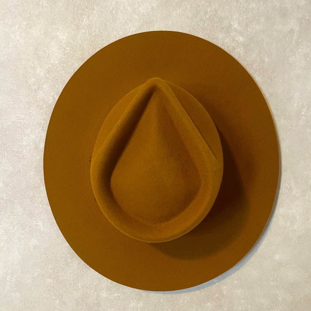 Womens Wide-Brim Felt Fedora Hat - Mustard